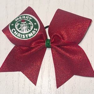 Starbucks themed mermaid Red Glitter Holiday Cheer Bow